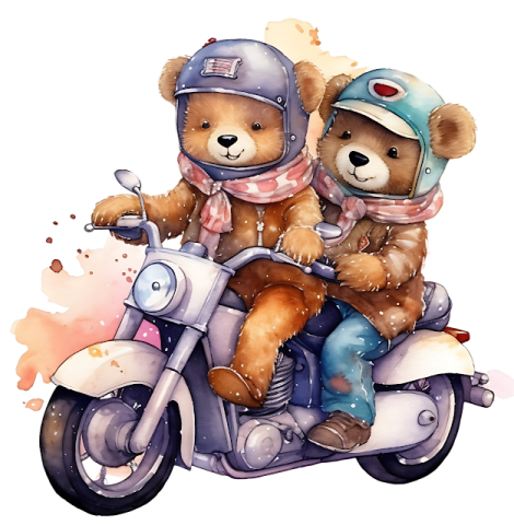 two teddy bears are riding on a motorcycle