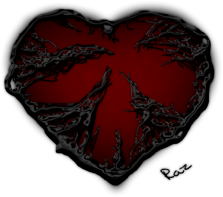 a black and red heart shaped object