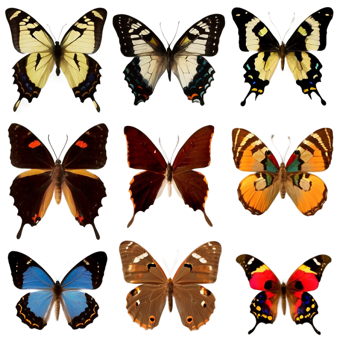 a variety of butterflies