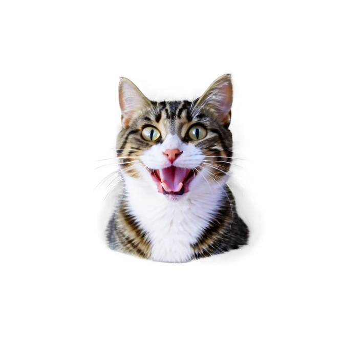 a cat sticking its tongue out on a white background
