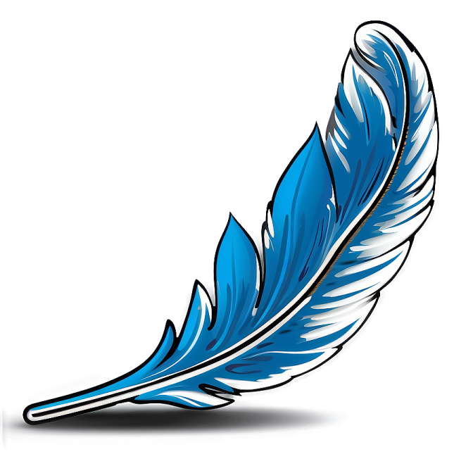 a blue feather on a white background
