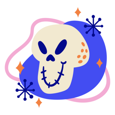 an illustration of a skull and cross bones