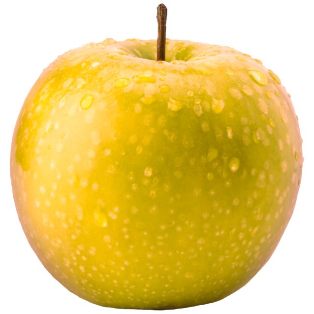 a green apple with water drops on it
