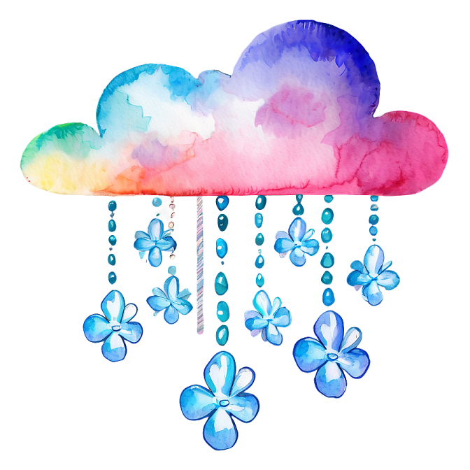 a watercolor drawing of a cloud with butterflies