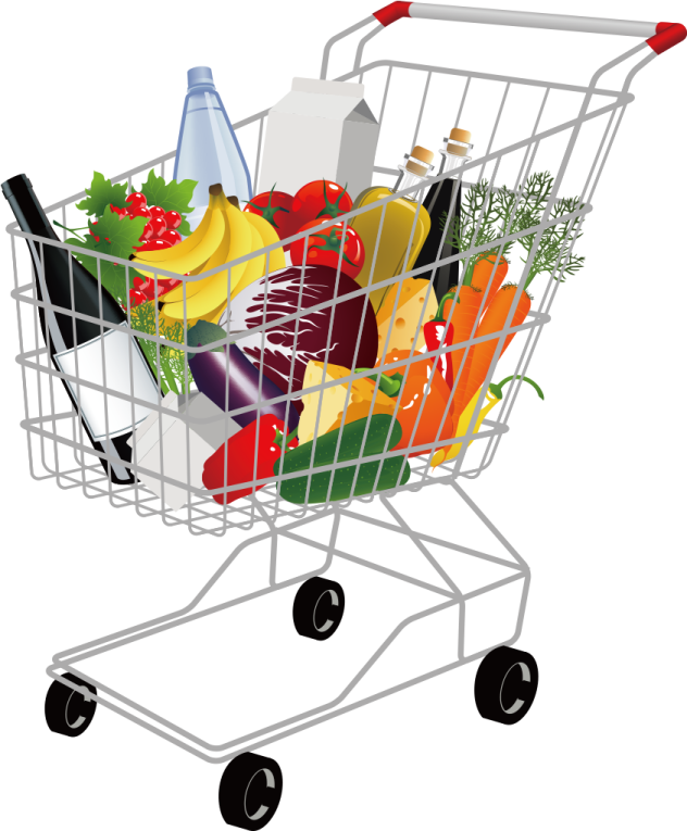 a shopping cart filled with groceries