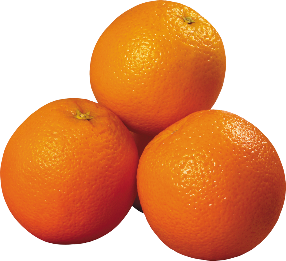 three oranges on a white background