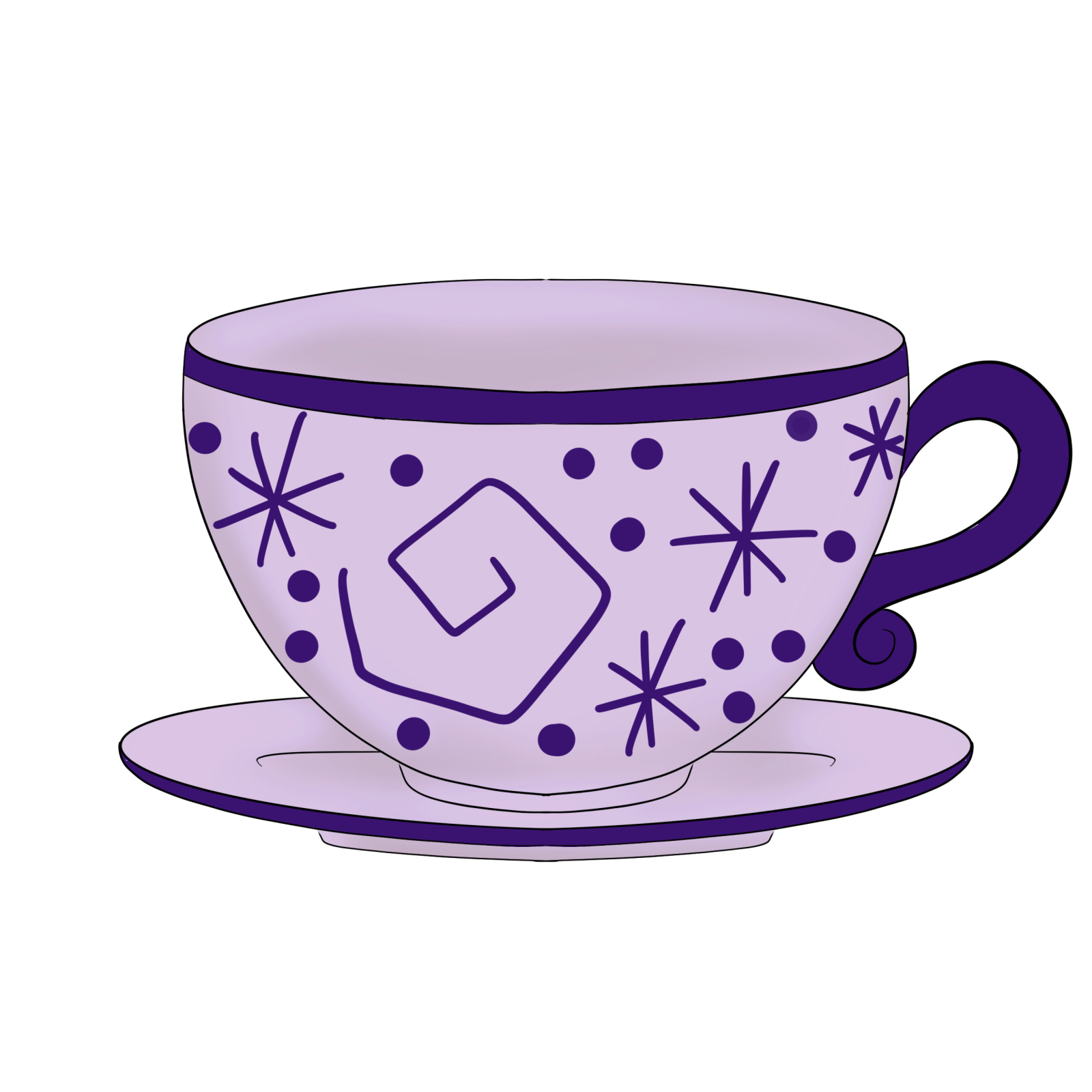 a purple cup and saucer on a white background