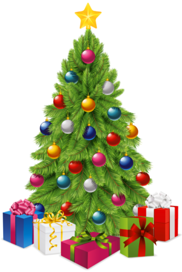 a christmas tree with presents around it