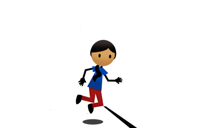 a cartoon character running on a white background