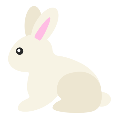 a white rabbit with pink ears sitting down
