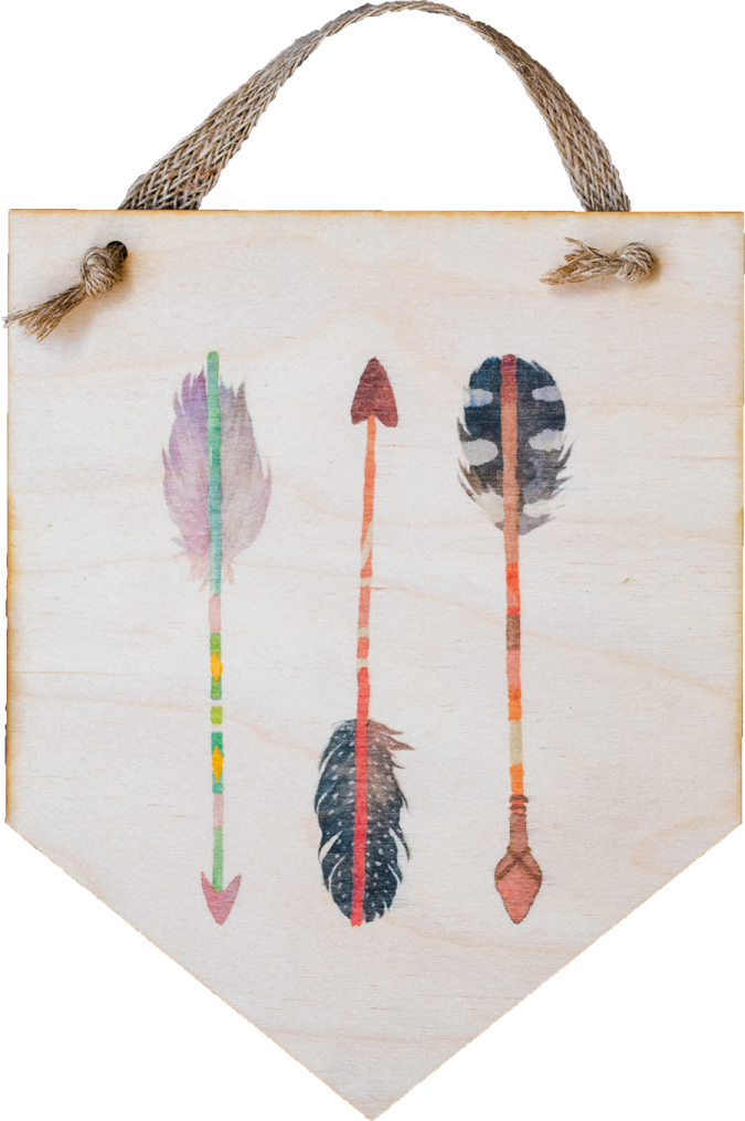 a wooden sign with arrows painted on it