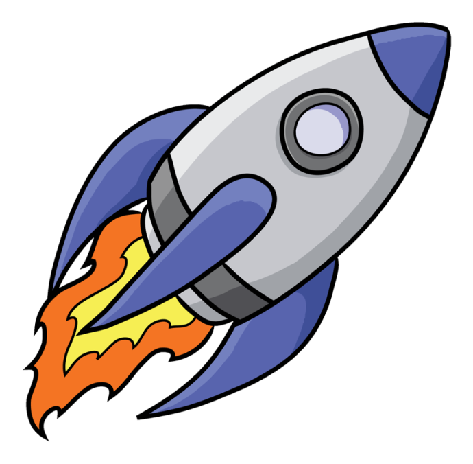 a cartoon rocket flying through the air