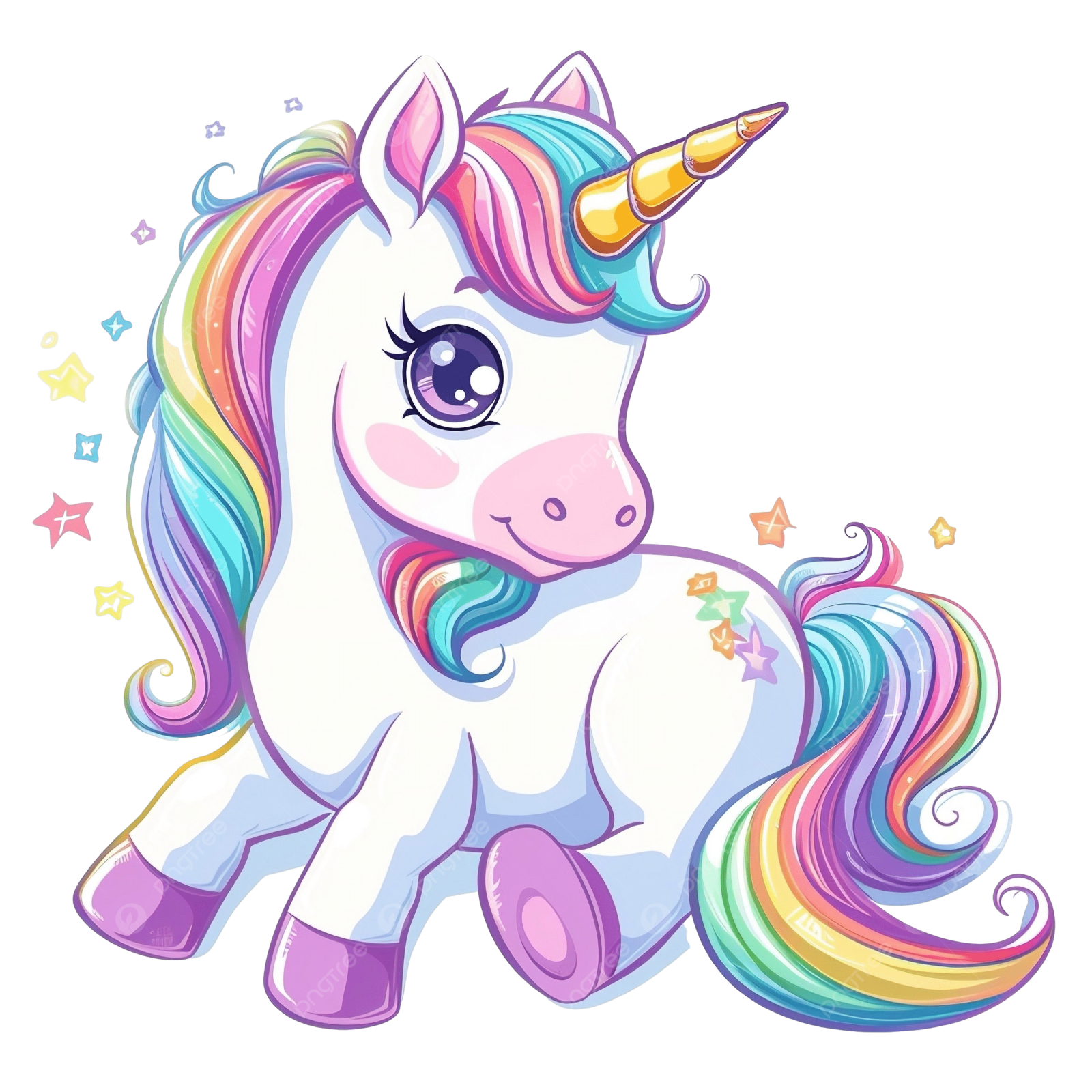 a cute unicorn with colorful manes and stars
