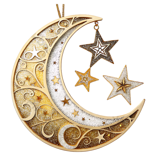 a gold and white crescent with stars on it