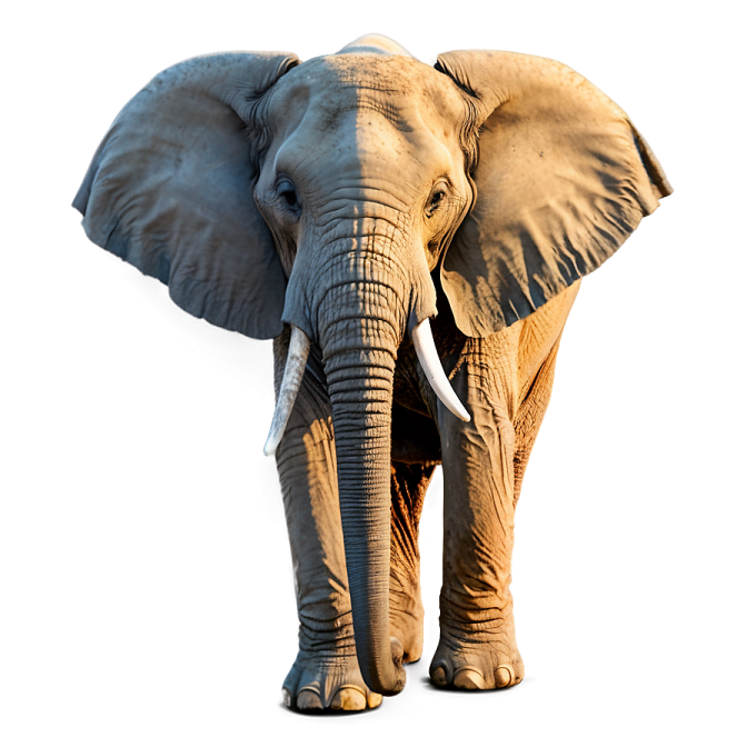 an elephant standing in front of a white background