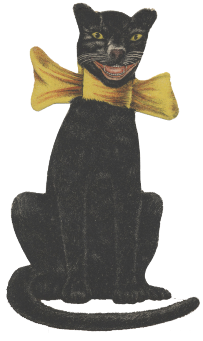 a black cat with a yellow bow tie