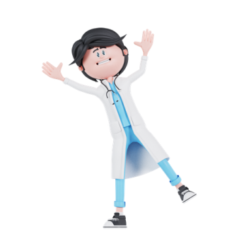 a cartoon character in a white coat and blue pants