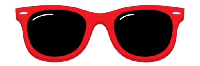 a pair of red sunglasses with black lenses