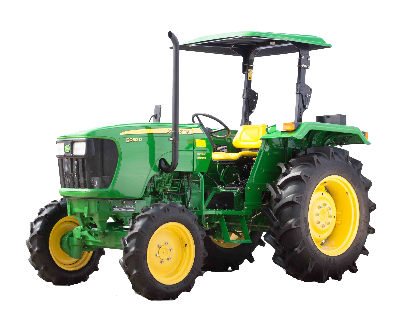 a green tractor on a white background