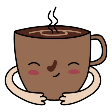a cup of coffee with its eyes closed