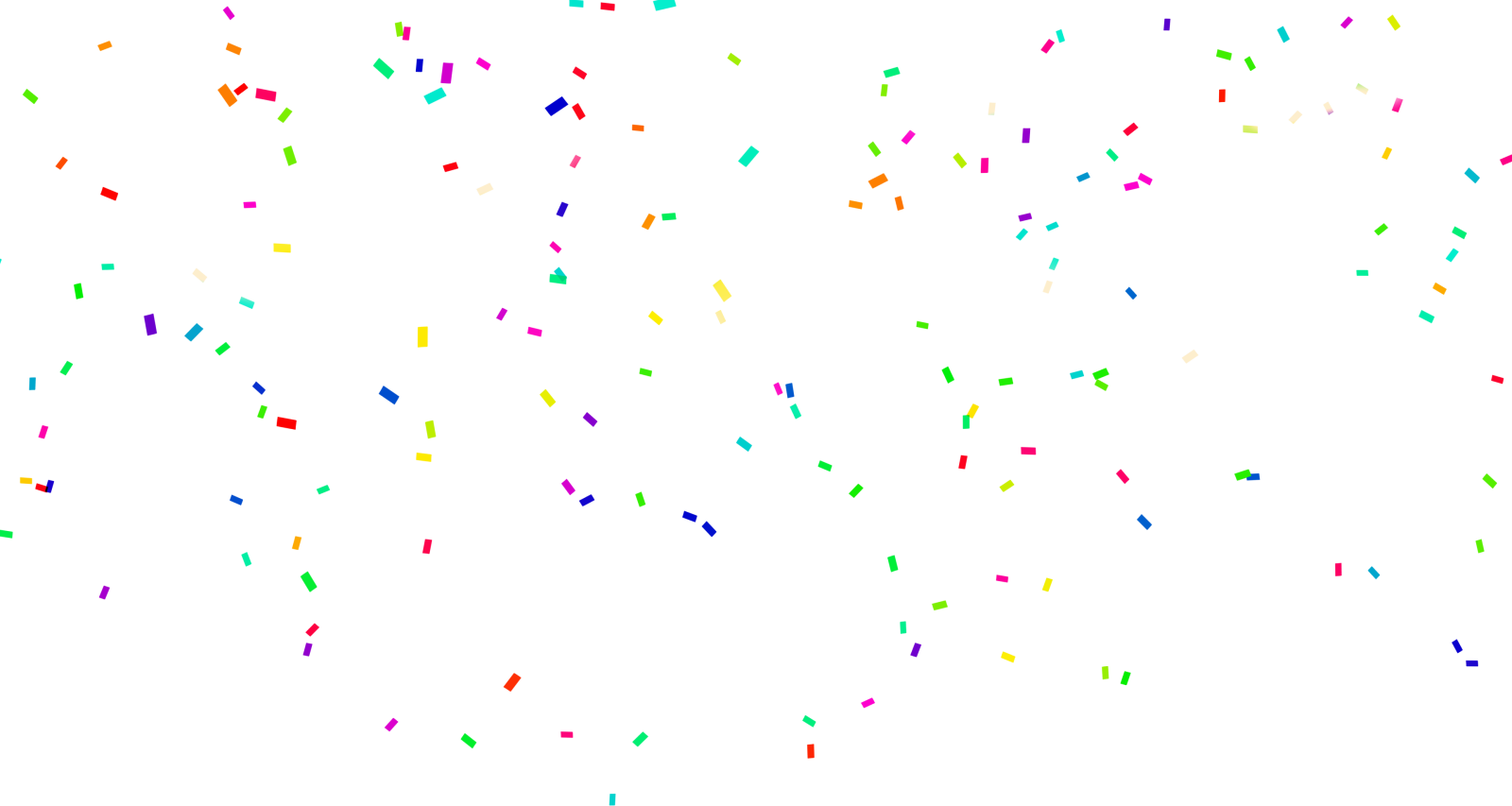 a white background with colorful confe