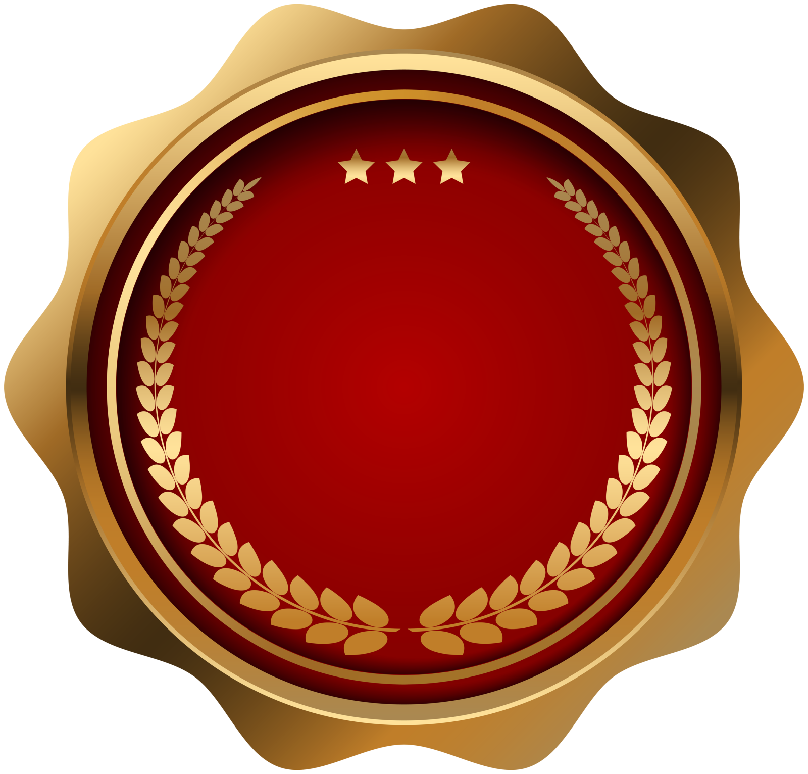 a gold seal with a laurel wreath on it