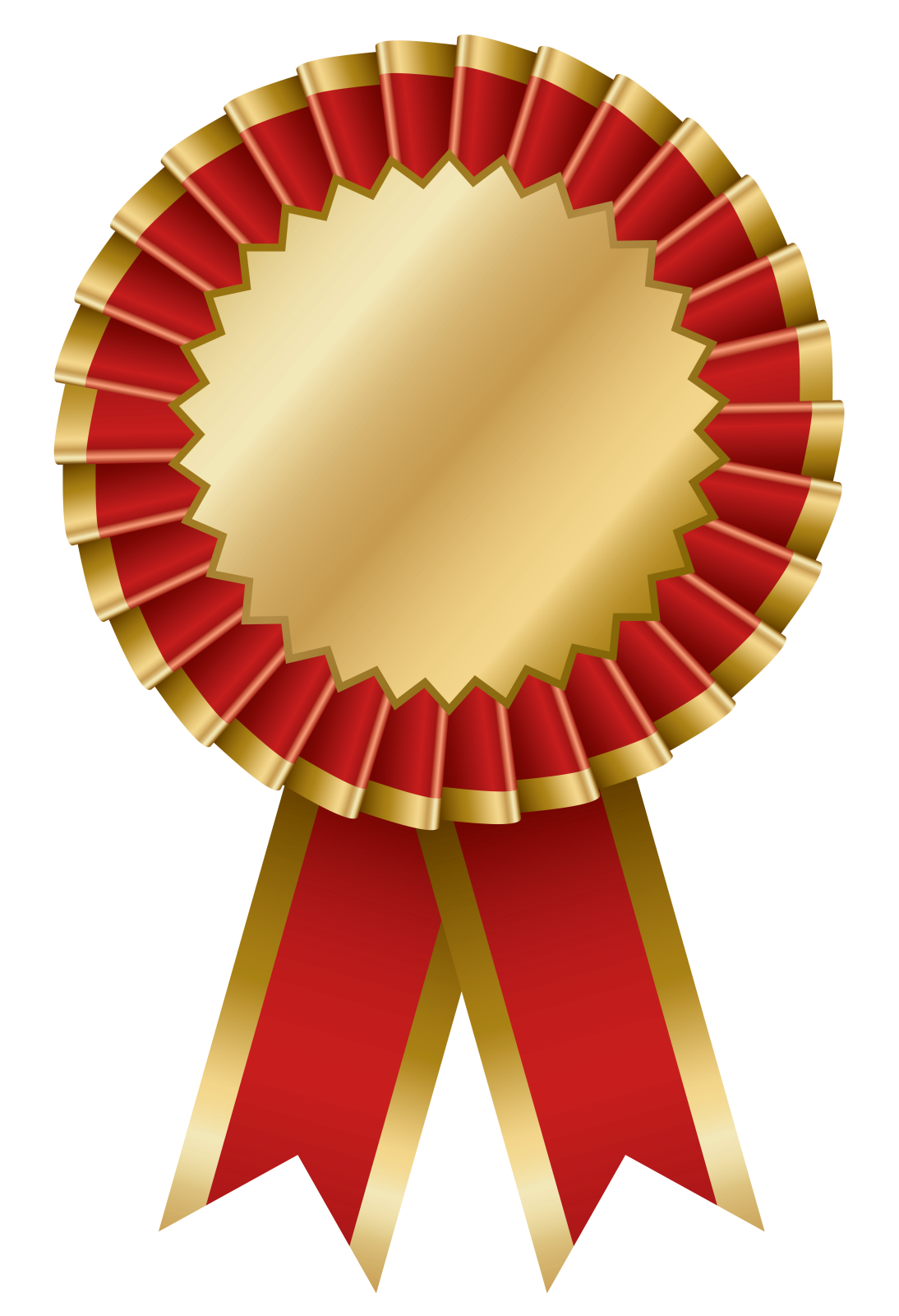 a gold medal with red ribbon