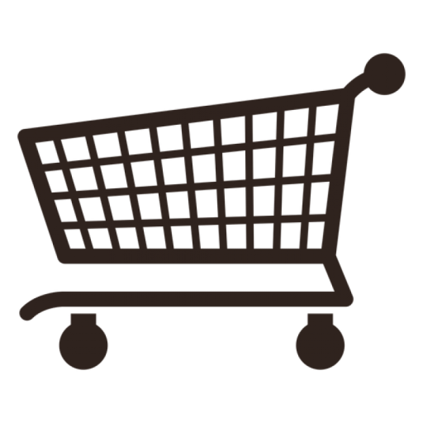 a black and white shopping cart icon