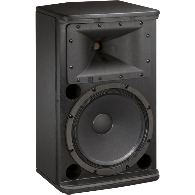 a black speaker on a white background