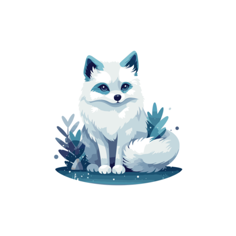 an illustration of a white fox sitting in the grass
