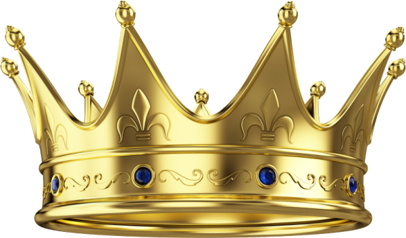 a gold crown with blue eyes