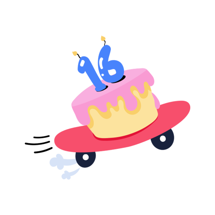 an illustration of a cake on a skateboard