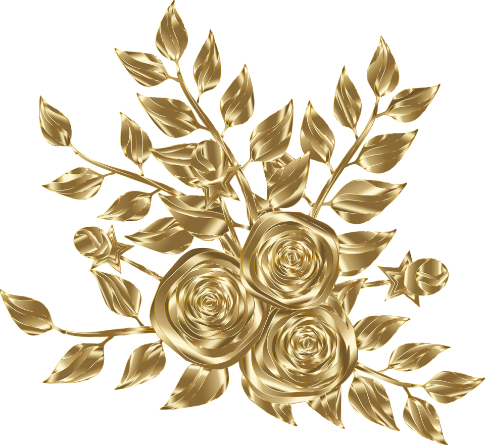 a bouquet of gold roses on a white background