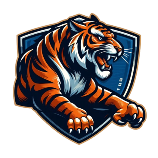 a tiger mascot logo on a white background