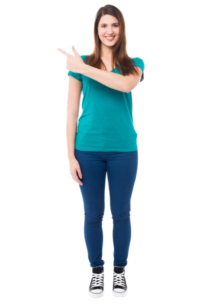 a woman pointing her finger at the camera