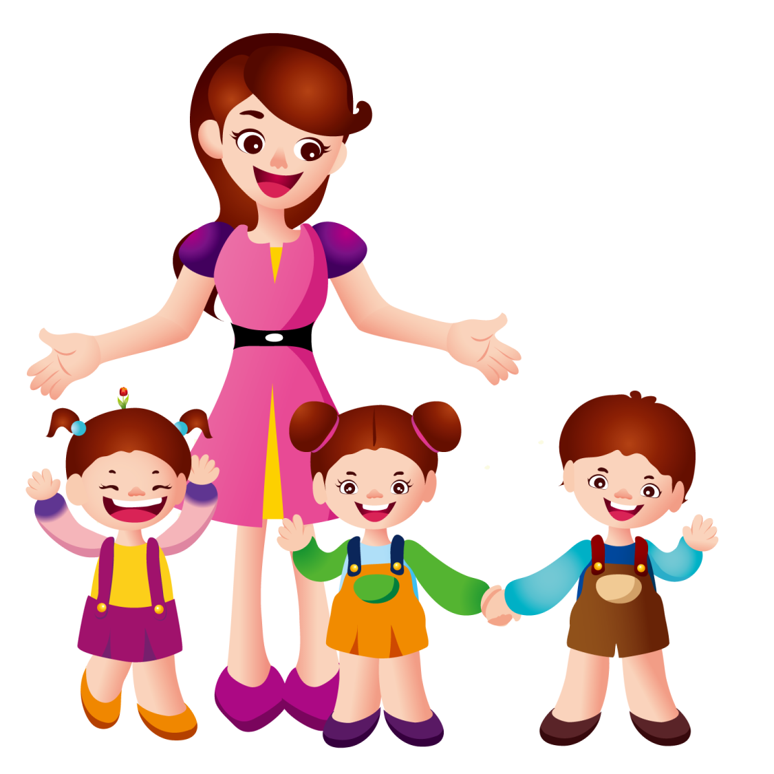 an illustration of a mother with her children