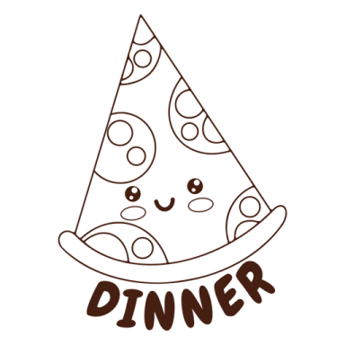 a slice of pizza with the word dinner on it