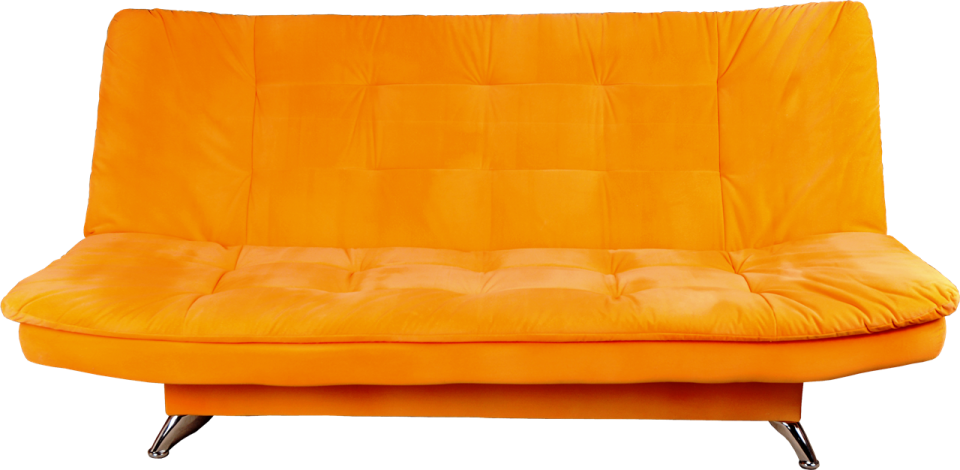 a bright orange chair with black legs