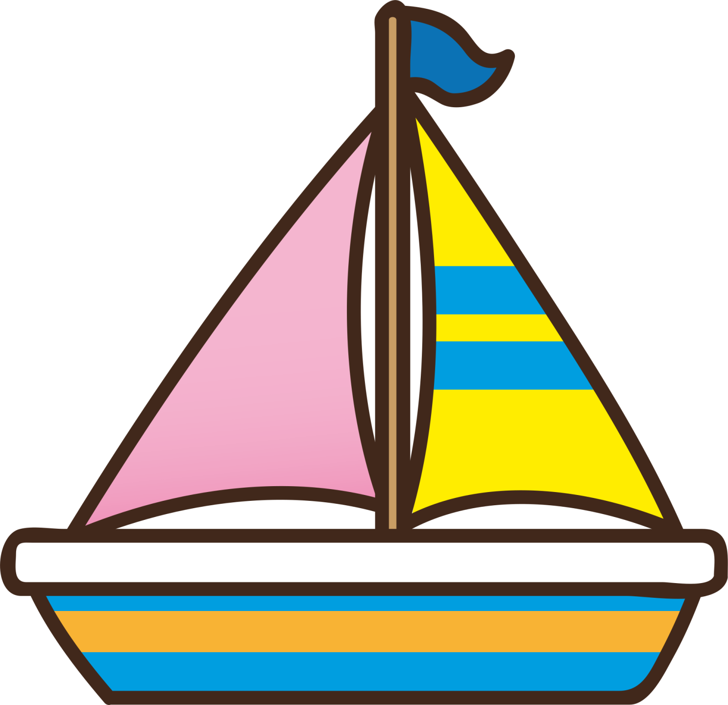 a boat with colorful sails