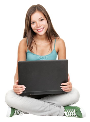 a young woman sitting on the floor with her laptop