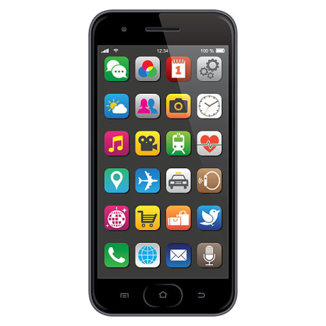 a black iphone with icons on the screen