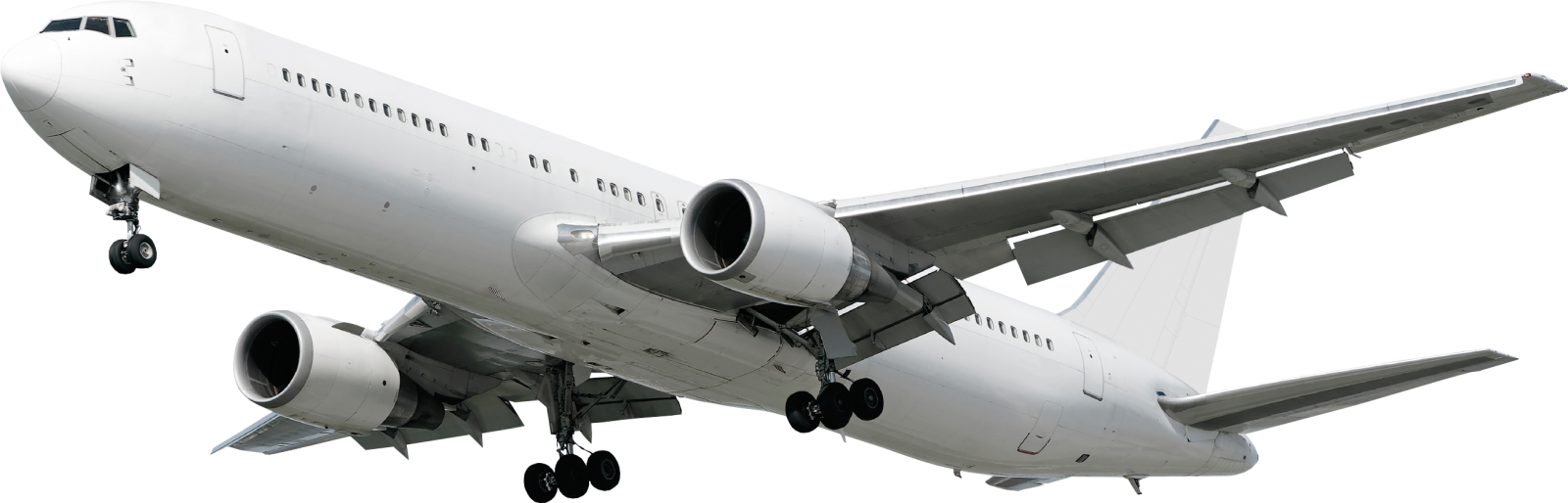an airplane flying in the air with its wheels down