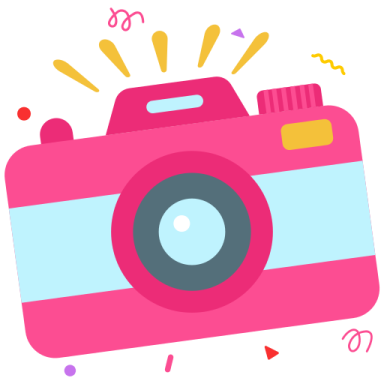 a pink camera with cons around it