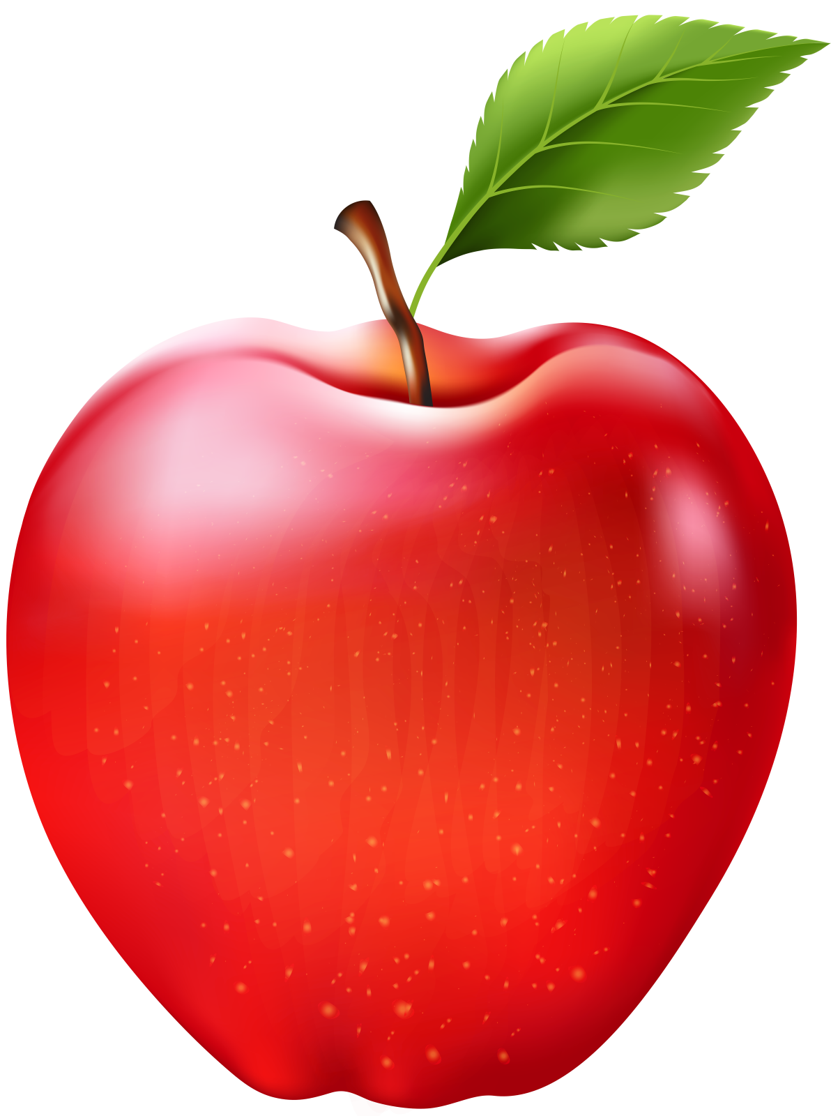 an apple with a leaf on it