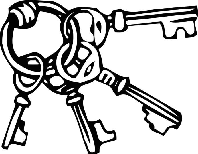 a black and white drawing of two keys