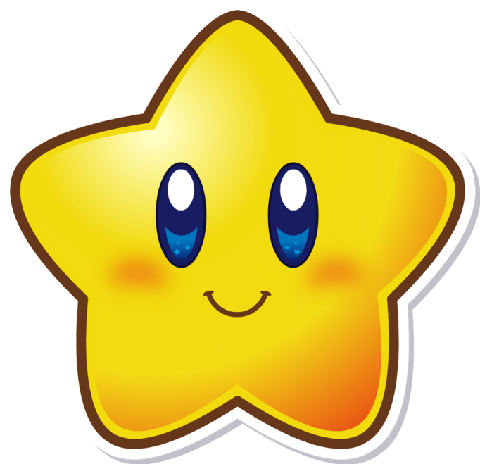 a yellow star with blue eyes