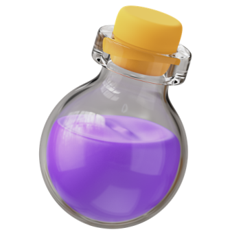 a glass bottle filled with purple liquid