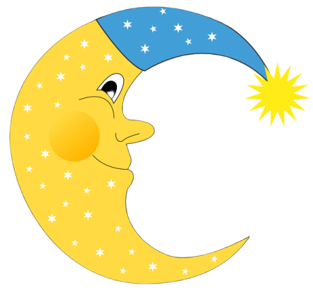 a cartoon moon with stars in the sky