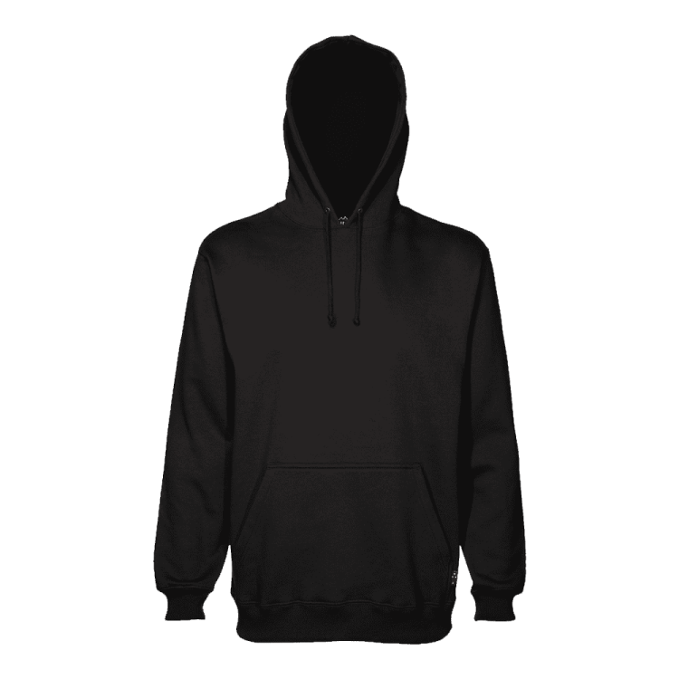 a black hoodedie with the hood up