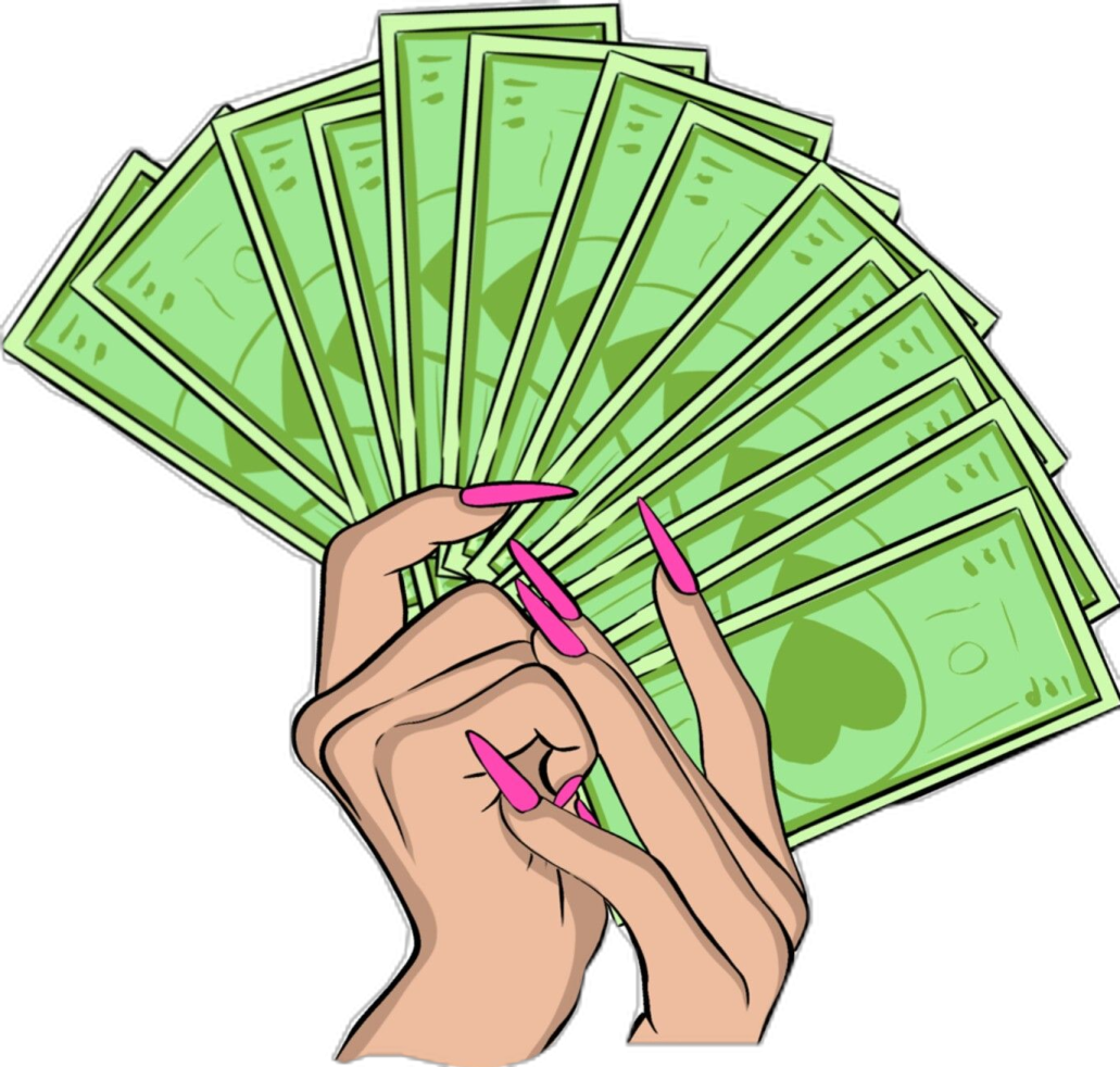 a hand holding a fan of money